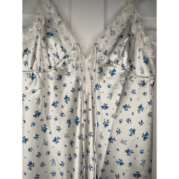 Forever 21 Lace-Trim Floral Midi Slip Dress White &Blue Size: M  Women’s - Picture 5 of 8